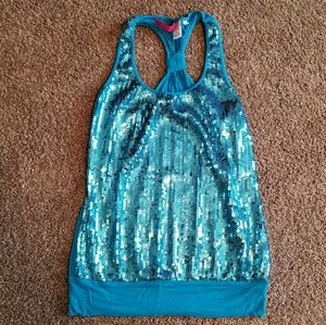 Very Attractive Blue Sequence Racerback Tank